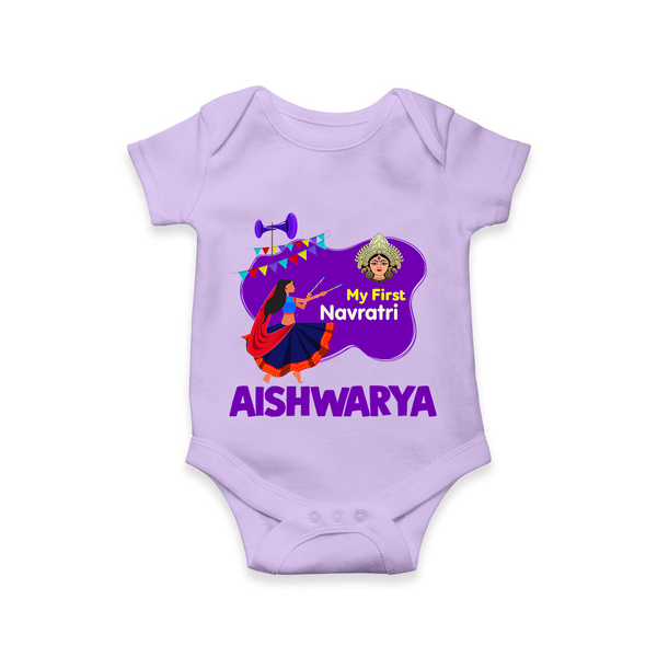 My First Navratri Garba Girl Personalized Romper - LILAC - New Born (Chest 14")