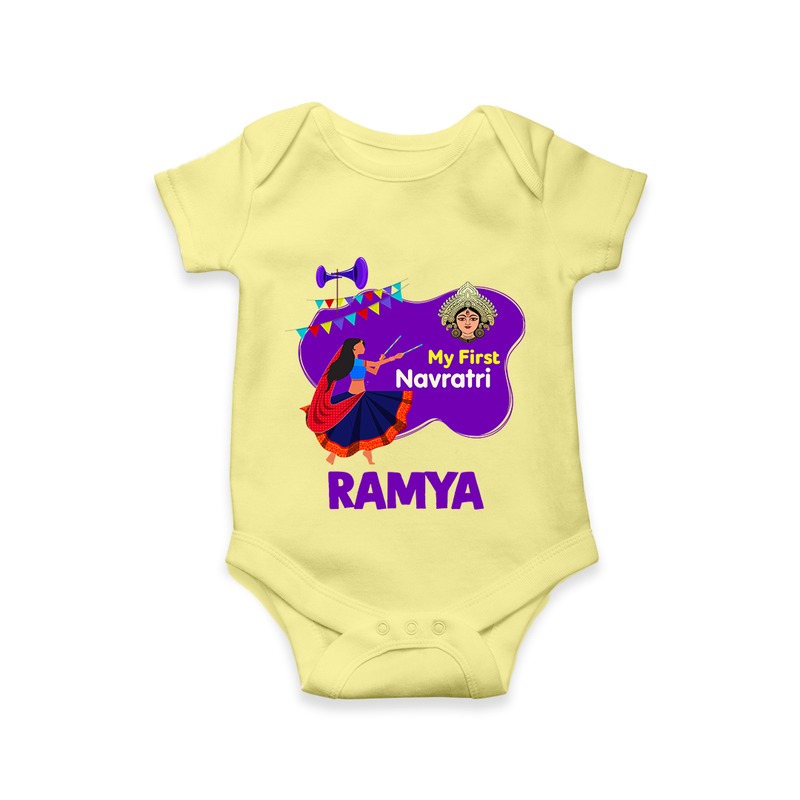 My First Navratri Romper/Onesie | Custom Baby Romper/Onesie for Little Festival-Goer - PASTEL YELLOW - New Born (Chest 14")