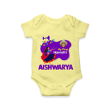 My First Navratri Garba Girl Personalized Romper - PASTEL YELLOW - New Born (Chest 14")