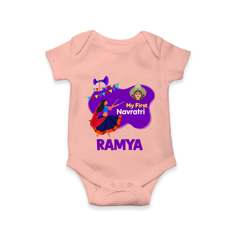 My First Navratri Romper/Onesie | Custom Baby Romper/Onesie for Little Festival-Goer - PEACH - New Born (Chest 14")