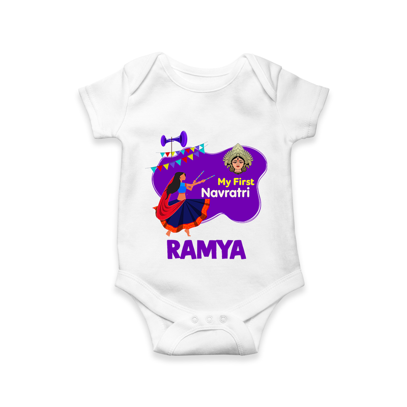 My First Navratri Romper/Onesie | Custom Baby Romper/Onesie for Little Festival-Goer - WHITE - New Born (Chest 14")