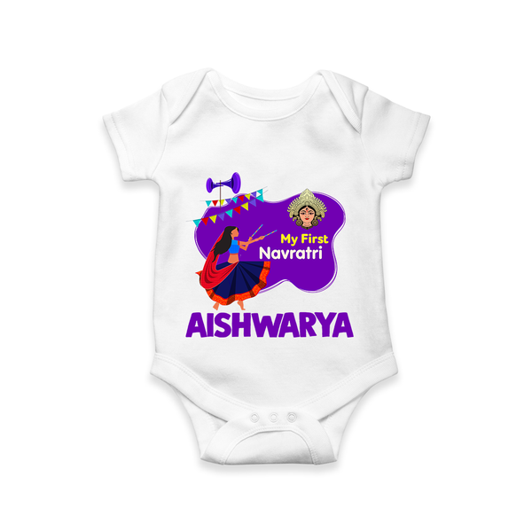 My First Navratri Garba Girl Personalized Romper - WHITE - New Born (Chest 14")