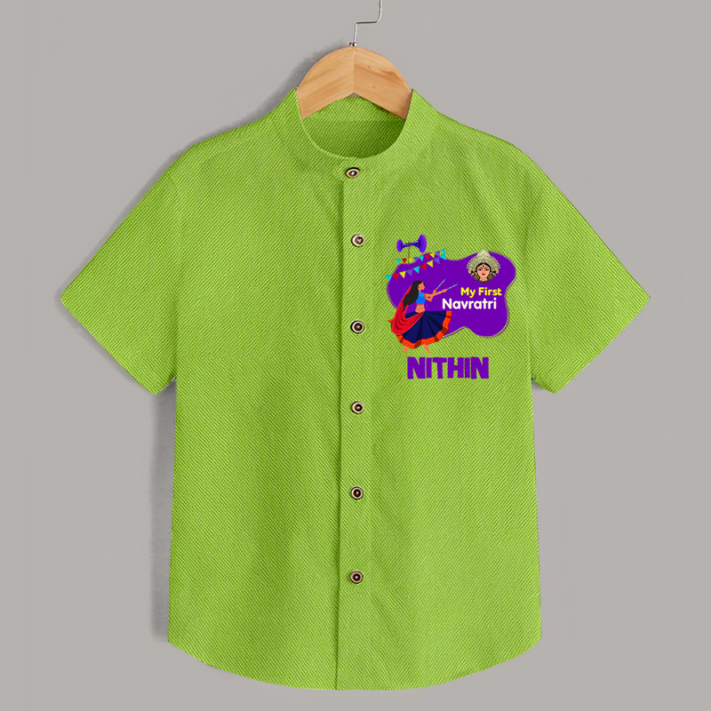 My First Navratri Shirt | Custom Baby Shirt for Little Festival-Goer - LIME GREEN - 0 - 6 Months Old (Chest 23")