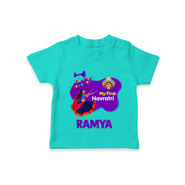 My First Navratri T-shirt | Custom Baby T-shirt for Little Festival-Goer - TEAL - 0-5 Months Old (Chest 17")