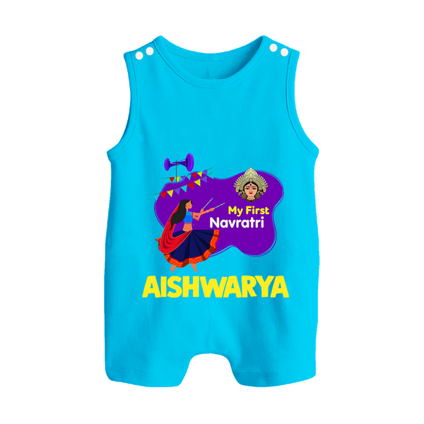 My First Navratri Garba Girl Personalized Button Romper - SKY BLUE - New Born (Chest 18")