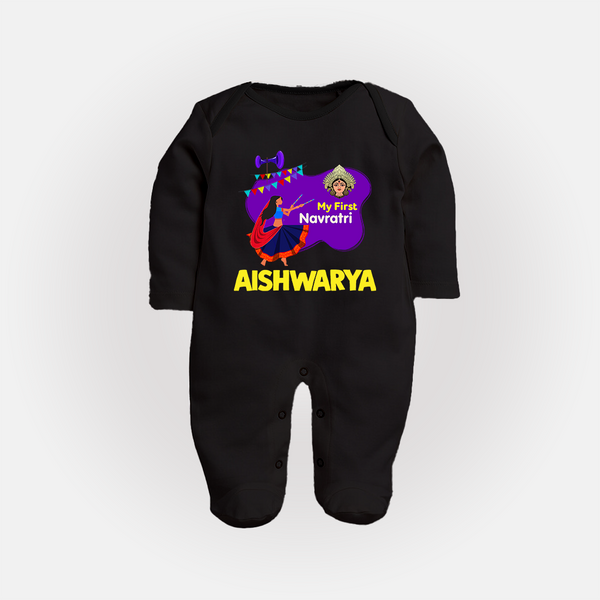 My First Navratri Garba Girl Personalized Full Body Suit - BLACK - New Born (Chest 7.5")