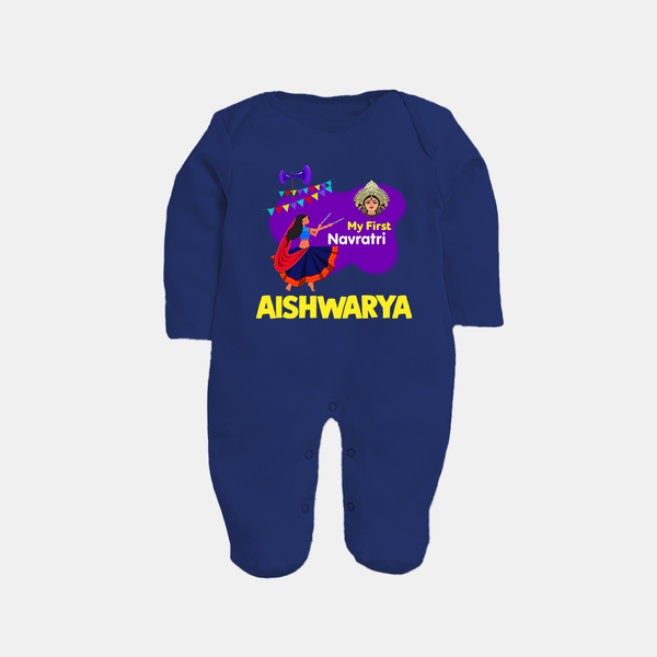 My First Navratri Garba Girl Personalized Full Body Suit - NAVY BLUE - New Born (Chest 7.5")