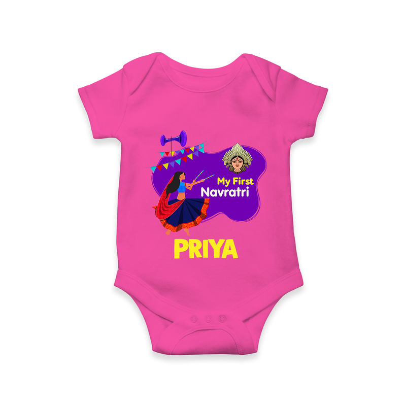 My First Navratri Romper/Onesie | Custom Baby Romper/Onesie for Little Festival-Goer - HOT PINK - New Born (Chest 14")