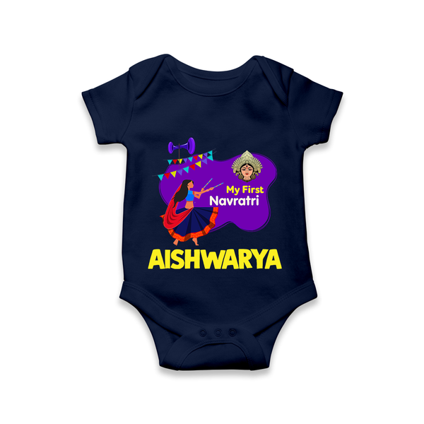 My First Navratri Garba Girl Personalized Romper - NAVY BLUE - New Born (Chest 14")