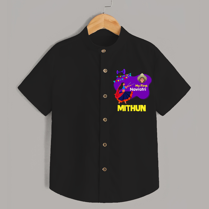 My First Navratri Shirt | Custom Baby Shirt for Little Festival-Goer - BLACK - 0 - 6 Months Old (Chest 23")