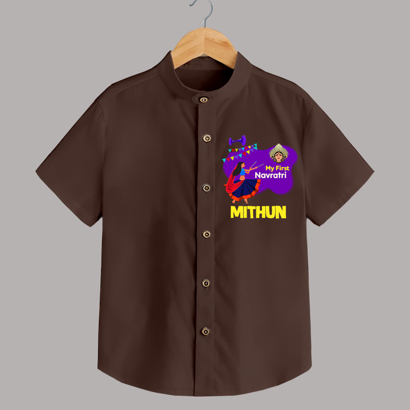 My First Navratri Shirt | Custom Baby Shirt for Little Festival-Goer - CHOCOLATE BROWN - 0 - 6 Months Old (Chest 23")
