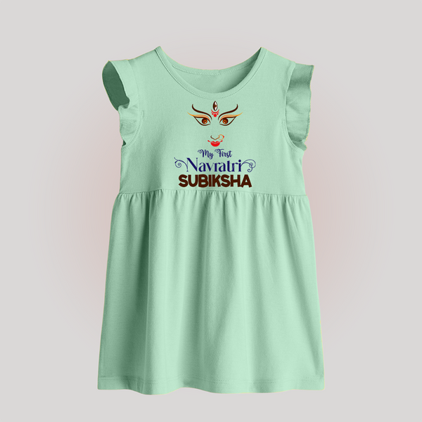 My First Navratri Baby frock | Personalized Baby frock for Navratri Festivities - MINT GREEN - 0 - 3 Months Old (Chest 17")