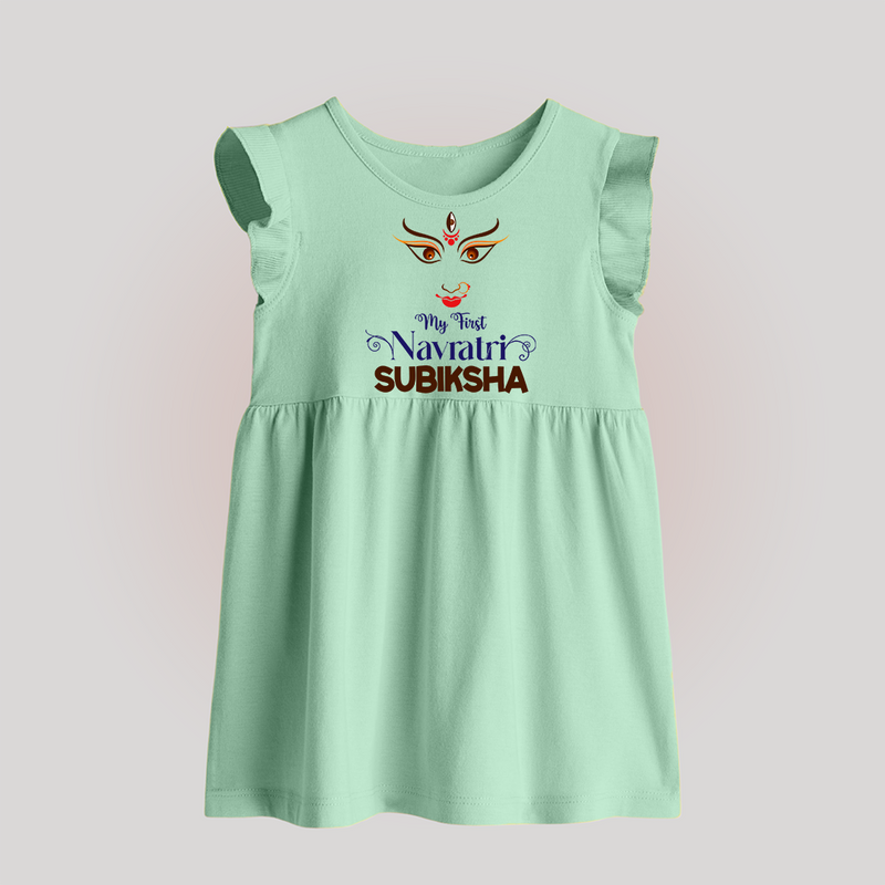 My First Navratri Baby frock | Personalized Baby frock for Navratri Festivities - MINT GREEN - 0 - 3 Months Old (Chest 17")