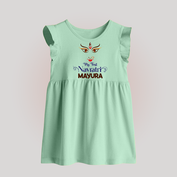 My First Navratri Dandiya Princess Personalized Baby Frock - MINT GREEN - 0 - 3 Months Old (Chest 17")