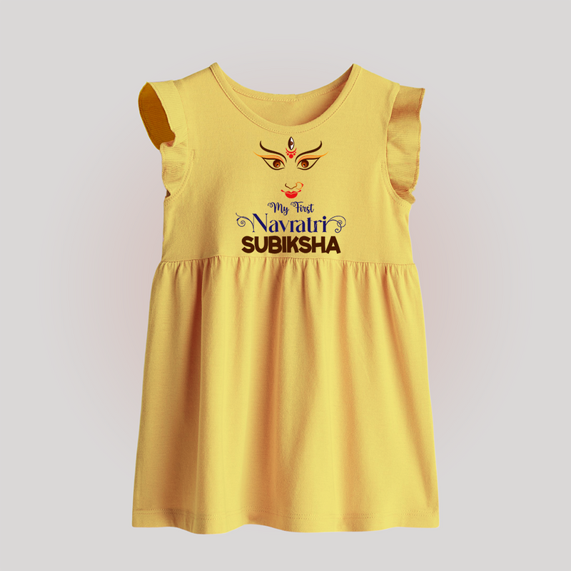 My First Navratri Baby frock | Personalized Baby frock for Navratri Festivities - PASTEL YELLOW - 0 - 3 Months Old (Chest 17")