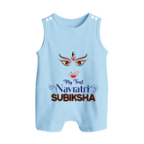 My First Navratri Romper suit/sleeveless romper | Personalized Baby Romper suit/sleeveless romper for Navratri Festivities - BABY BLUE - 0 - 5 Months Old (Chest 18")