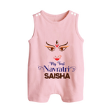 My First Navratri Dandiya Princess Personalized Button Romper - BABY PINK - New Born (Chest 18")