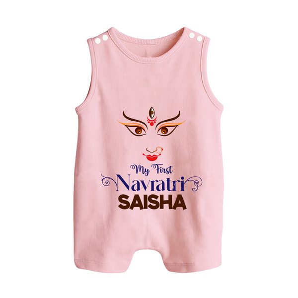 My First Navratri Dandiya Princess Personalized Button Romper - BABY PINK - New Born (Chest 18")