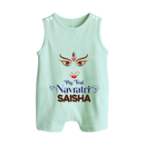 My First Navratri Dandiya Princess Personalized Button Romper - MINT GREEN - New Born (Chest 18")