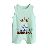 My First Navratri Romper suit/sleeveless romper | Personalized Baby Romper suit/sleeveless romper for Navratri Festivities - MINT GREEN - 0 - 5 Months Old (Chest 18")
