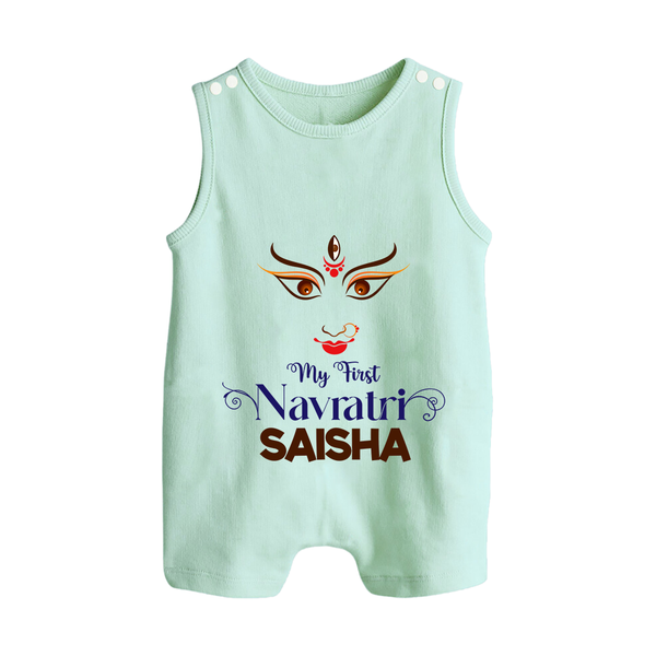 My First Navratri Dandiya Princess Personalized Button Romper - MINT GREEN - New Born (Chest 18")