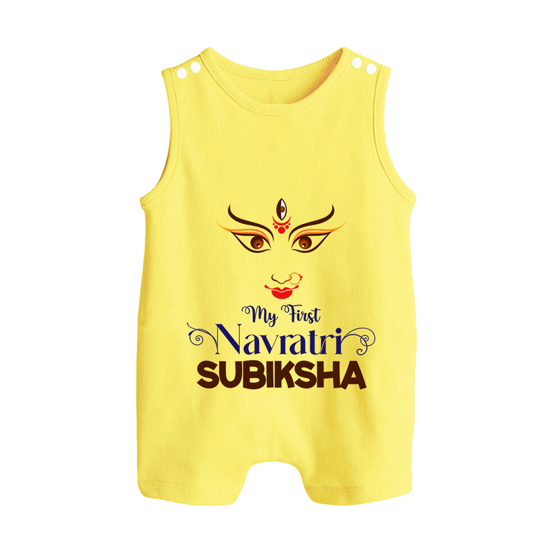 My First Navratri Romper suit/sleeveless romper | Personalized Baby Romper suit/sleeveless romper for Navratri Festivities - PASTEL YELLOW - 0 - 5 Months Old (Chest 18")
