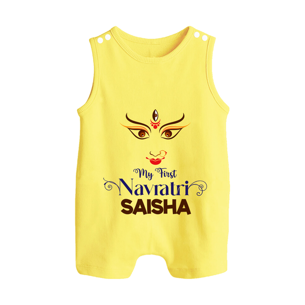 My First Navratri Dandiya Princess Personalized Button Romper - PASTEL YELLOW - New Born (Chest 18")