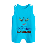 My First Navratri Romper suit/sleeveless romper | Personalized Baby Romper suit/sleeveless romper for Navratri Festivities - SKY BLUE - 0 - 5 Months Old (Chest 18")