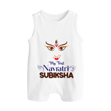 My First Navratri Romper suit/sleeveless romper | Personalized Baby Romper suit/sleeveless romper for Navratri Festivities - WHITE - 0 - 5 Months Old (Chest 18")