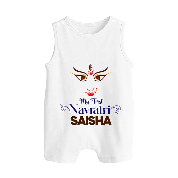 My First Navratri Dandiya Princess Personalized Button Romper - WHITE - New Born (Chest 18")