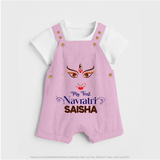 My First Navratri Dandiya Princess Personalized Dungaree - BABY PINK - 0 - 5 Months Old (Chest 18")