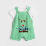 My First Navratri Dandiya Princess Personalized Dungaree - GREEN - 0 - 5 Months Old (Chest 18")