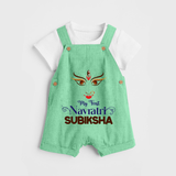 My First Navratri Dungaree set | Personalized Baby Dungaree set for Navratri Festivities - GREEN - 0 - 5 Months Old (Chest 18")