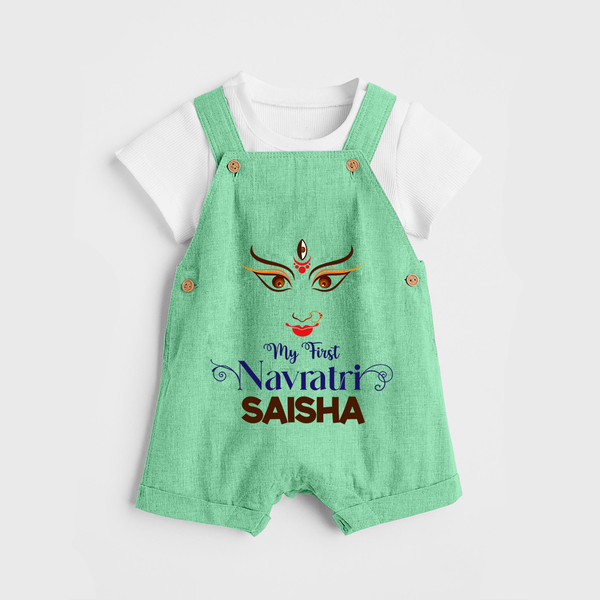 My First Navratri Dandiya Princess Personalized Dungaree - GREEN - 0 - 5 Months Old (Chest 18")