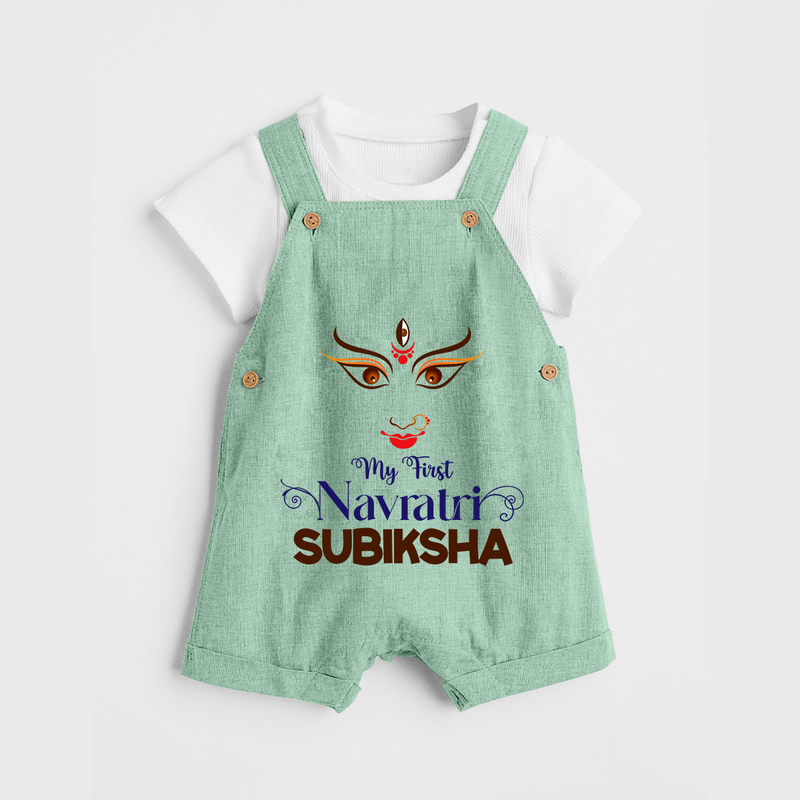 My First Navratri Dungaree set | Personalized Baby Dungaree set for Navratri Festivities - MINT GREEN - 0 - 5 Months Old (Chest 18")