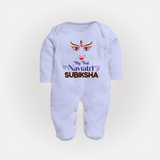 My First Navratri Sleep suit/full sleeve body suit | Personalized Baby Sleep suit/full sleeve body suit for Navratri Festivities - BABY BLUE - New Born (Chest 7.5")