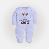My First Navratri Dandiya Princess Personalized Full Body Suit - BABY BLUE - New Born (Chest 7.5")