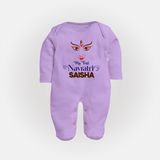 My First Navratri Dandiya Princess Personalized Full Body Suit - LILAC - New Born (Chest 7.5")