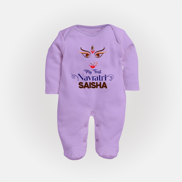 My First Navratri Dandiya Princess Personalized Full Body Suit - LILAC - New Born (Chest 7.5")