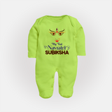 My First Navratri Sleep suit/full sleeve body suit | Personalized Baby Sleep suit/full sleeve body suit for Navratri Festivities - LIME GREEN - New Born (Chest 7.5")