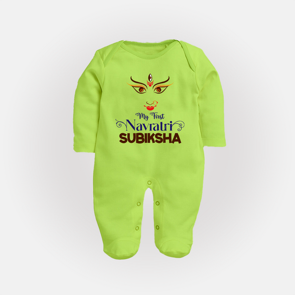 My First Navratri Sleep suit/full sleeve body suit | Personalized Baby Sleep suit/full sleeve body suit for Navratri Festivities - LIME GREEN - New Born (Chest 7.5")