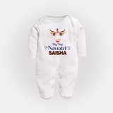 My First Navratri Dandiya Princess Personalized Full Body Suit - WHITE - New Born (Chest 7.5")