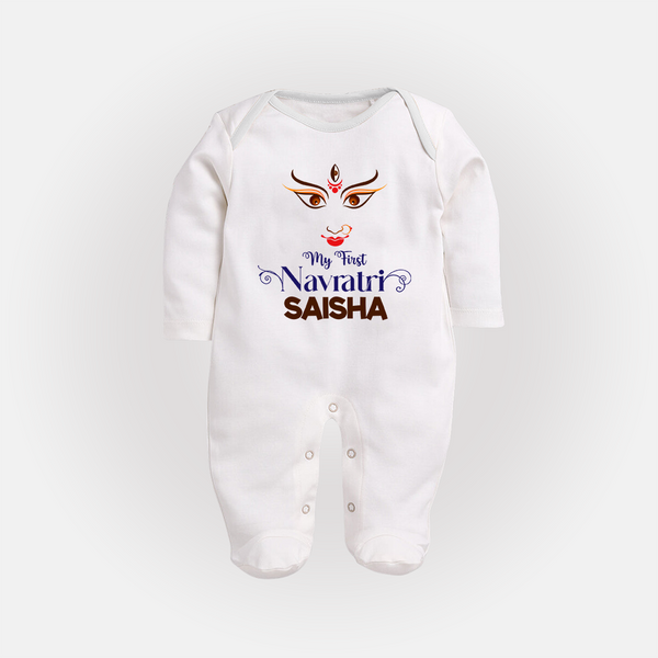 My First Navratri Dandiya Princess Personalized Full Body Suit - WHITE - New Born (Chest 7.5")