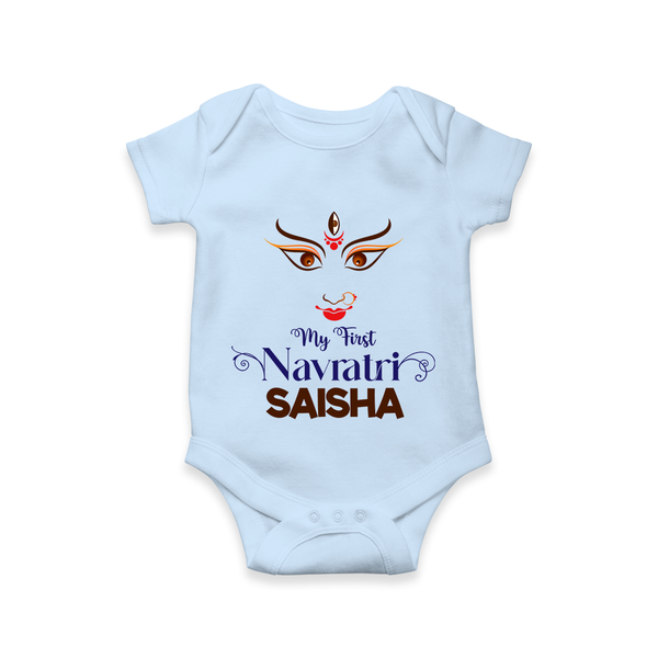 My First Navratri Dandiya Princess Personalized Romper - BABY BLUE - New Born (Chest 14")