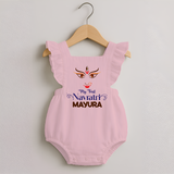 My First Navratri Dandiya Princess Personalized Romper Frock - BABY PINK - 0 - 3 Months Old (Chest 19")