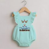 My First Navratri Romper frock | Personalized Baby Romper frock for Navratri Festivities - MINT GREEN - 0 - 3 Months Old (Chest 19")