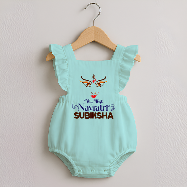 My First Navratri Romper frock | Personalized Baby Romper frock for Navratri Festivities - MINT GREEN - 0 - 3 Months Old (Chest 19")