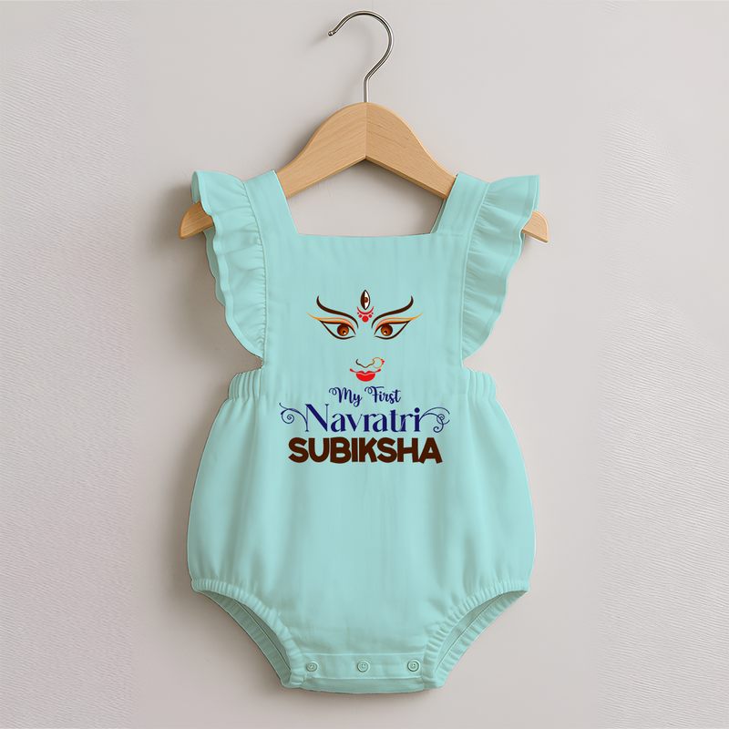 My First Navratri Romper frock | Personalized Baby Romper frock for Navratri Festivities - MINT GREEN - 0 - 3 Months Old (Chest 19")
