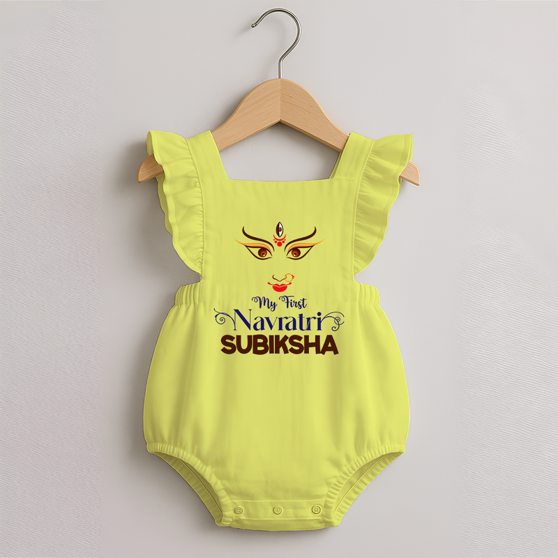 My First Navratri Romper frock | Personalized Baby Romper frock for Navratri Festivities - PASTEL YELLOW - 0 - 3 Months Old (Chest 19")