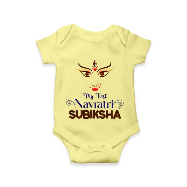 My First Navratri Romper/Onesie | Personalized Baby Romper/Onesie for Navratri Festivities - PASTEL YELLOW - New Born (Chest 14")